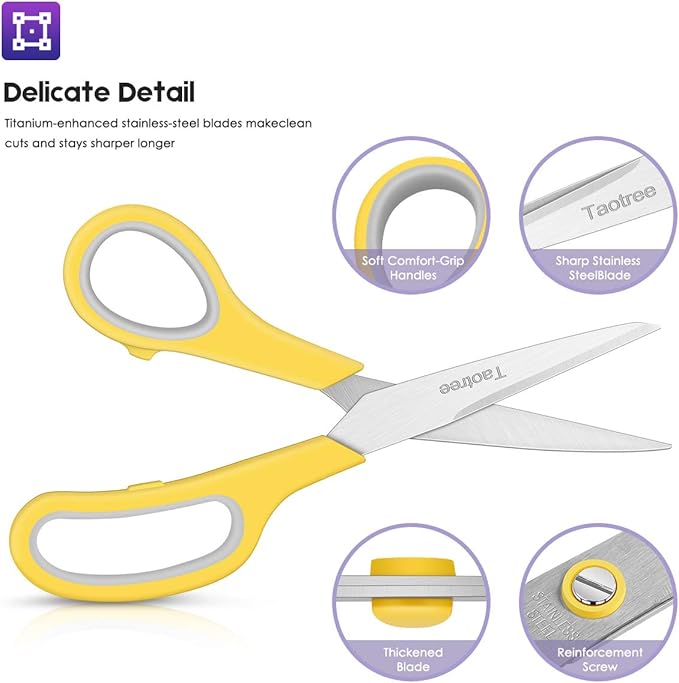 Scissors Bulk 60-Pack, Taotree 8" All Purpose Scissors, Soft Comfort-Grip Stainless Steel Sharp Shears for School Supplies Office Desk Home, Classroom Teacher Sewing Fabric Craft, Right/Left Handed
