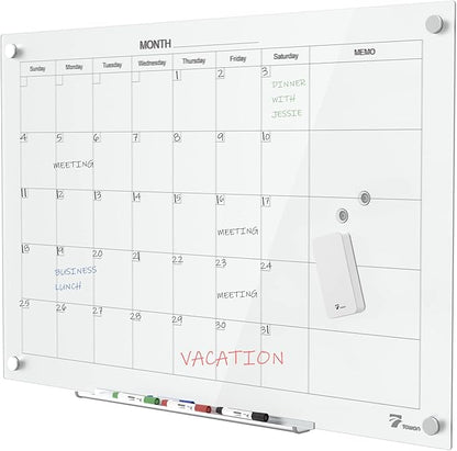 TOWON 47 x 35 Inch Large Glass Dry Erase Board, Magnetic Whiteboard Calendar, Monthly Planner Set, White
