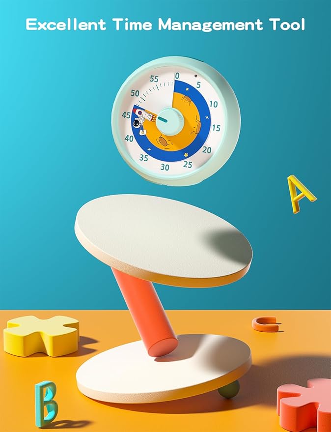 Visual Timer for Kids, 60-Minute Countdown Timer for Classroom Office Kitchen, Desk Timer Kids Time Management Tools with Silent Operation, Pomodoro Time Rainbow Pattern