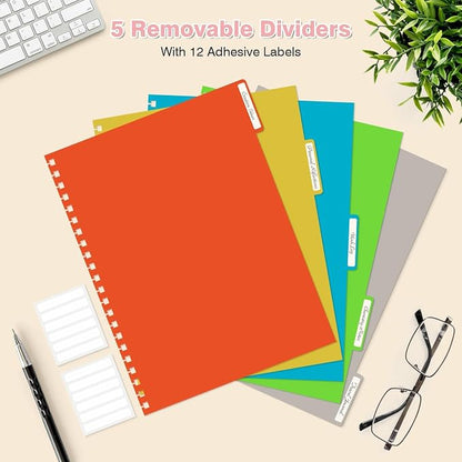5 Subject Notebooks College Ruled, Lined Notebook with Removable Dividers | 300 Pages 100GSM Thick Spiral Writing Journal for Women & Men, Small A5 Spiral Notebooks for Work, School Supplies, 6" x 8"