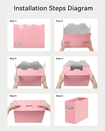 Oterri Cardboard File Organizer Box for Hanging File Folders Letter Size,File Box for Computer Desk,File Cabinet,Working Home,Office,Classroom(Pink,Letter Size - 2 Packs)