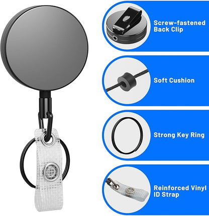 3 Pcs Heavy Duty Badge Reels Retractable Badge Holder, Selizo Metal Retractable Keychain Badge Reel ID with Belt Clip Key Ring for Key Name Card Holder