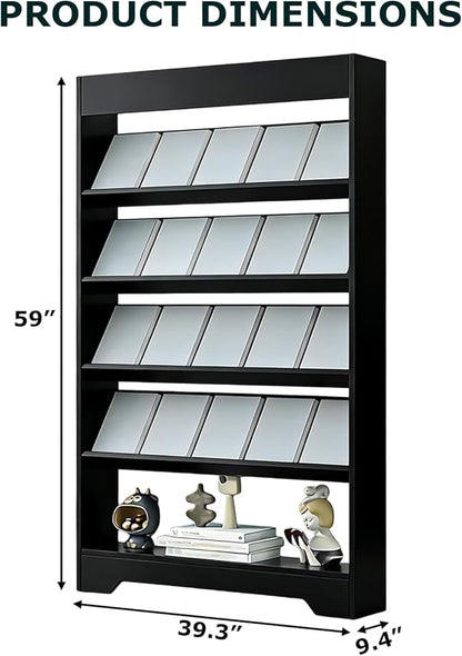 LHIUGE 5-Layer Brochure Display Rack,Freestanding Wooden Magazine Rack,Standing Literature Display Rack Brochure Holder for Home, Office, Retail Display
