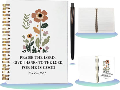 Prayer Journal for Women with Ballpoint Pen Set, Christian Spiral Notebook for Bible Study and Note Taking, 80 Sheets A5 College Ruled Journal, Praise The Lord Religious Gifts for Mom