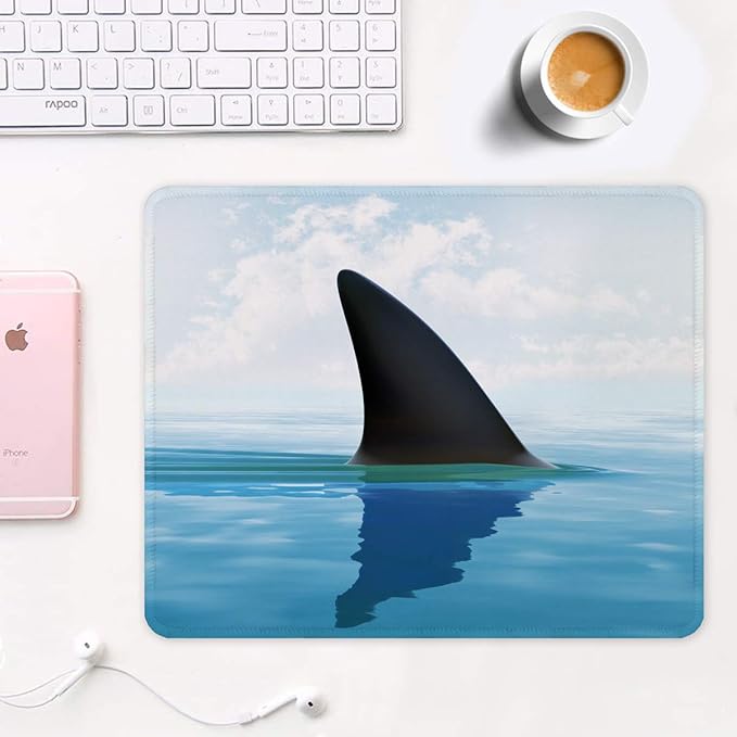 Auhoahsil Mouse Pad, 12 x 10 in Oceans Theme Computer Mouse Pad for Desk, Premium-Textured Non-Slip Rubber Stitched Edges Waterproof Square Mouse Mat for Gaming Work Wireless Mice, Shark