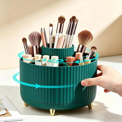 360 Degree Rotating Makeup Brush Holder Organizer Detachable Design 5 Slot Make up Brushes Cup for Cosmetics and Pencil Pen Organizer for Desk Makeup Organizer Skincare Storage for Vanity( Green)