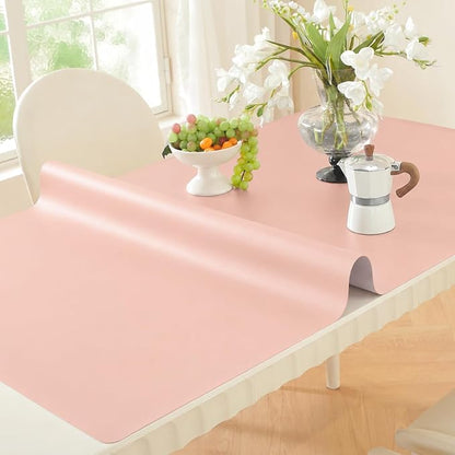 OstepDecor Pink Table Cover Protector 24 x 36 Inch, 1.5mm Thick Plastic Table Cover, Dining Table Protector Pad, Waterproof & Easy Cleaning PVC Desk Mat for Dresser, Coffee & Kitchen Wooden Tabletop