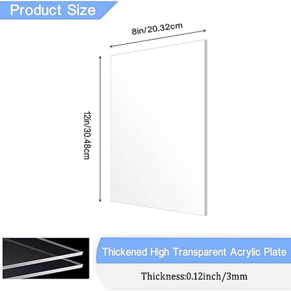 4 Pack 8x12 Inch Acrylic Sheet 1/8" Thick, Cast Acrylic Sheet, Clear Plexiglass Sheets, for Craft Projects, Display Cases, Signs, Photo Frame