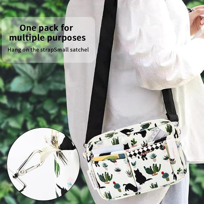 E-WEICHEN Multiple Pockets Portfolio Organizer with Zippered, Makeup Bag Travel Essentials for Women, Simple Waterproof Stationery Pencil Pouch Bag for Journal Office Art Supplies.White Black Cat