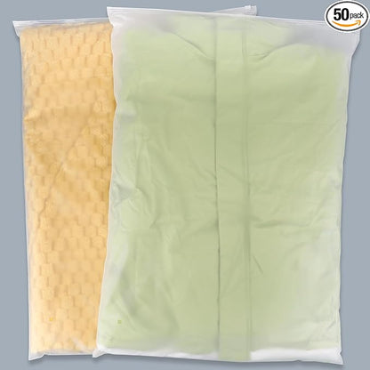 Svaldo Clothing Bags, 50 Count 20x28 inch Jumbo Extra Large Frosted Zipper Plastic Bags for Clothes, Sweater Dress, Backpack, Blanket, T Shirt Packaging Shipping, 3 Mil, with Vent Holes