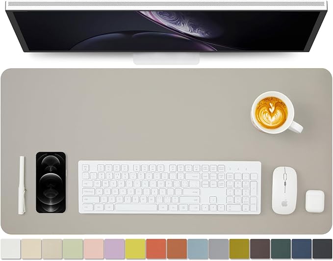 HOMIEAZICOZI Leather Desk Mat - Non-Slip PU Pad for Office and Home Organization Accessories Ideal Large Mouse Mats on Top of Desks (Light Gray,31.5''x 15.7'') (DPD-LGr-M)