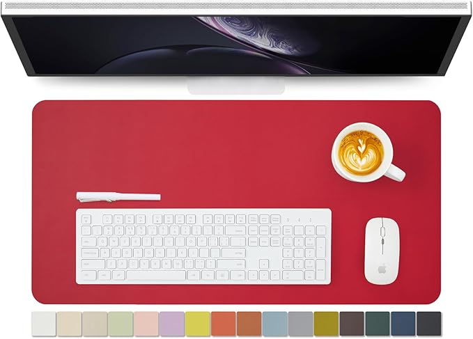 Leather Desk Mat - Non-Slip PU Desk Pad for Office and Home - Desk Organization and Accessories - Ideal for Large Mouse Pad and Desk Mats on Top of Desks (Rose Red,27.6"x 13.8")
