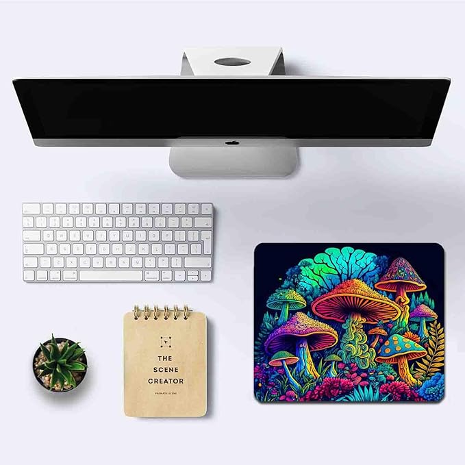 IMAYONDIA Psychedelic Mushrooms Mouse Pad, Colorfull Gaming Mouse Pad, Magical Forest Mousepad, Non-Slip Rubber Base Computer Mice Pad for School Home Office, 9.5 x 7.9 Inch, Aesthetic Modern Art