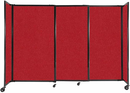 Versare Straightwall Sliding Portable Wall Partition | Freestanding Office Dividers | Locking Wheels | Temporary Room Separator | 7'2'' Wide x 5' Tall Red Fabric Panels