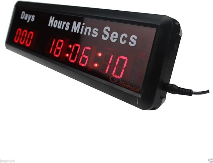 1-inch 9Digits LED Event Timer Countdown/up Clock with Days Hours Mins Secs Max Up to 1000 Days Indoor LED Countdown Clock Red Color