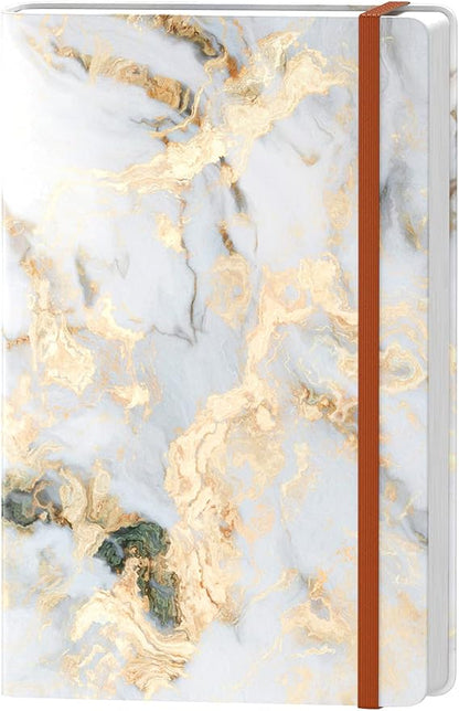 Lined Journal Notebook, Marble Hardcover, Medium 5.7 x 8.4 in, 160 Pages Thick Paper, Cute Aesthetic College Ruled Notebook for Journaling Writing Work Office School Women Men, Gray White Gold