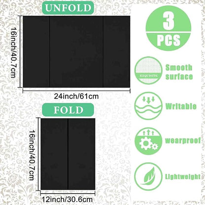 3-Pack Black Trifold Display Boards, 24 x 16 Inches Tri-Fold Corrugated Presentation Boards for Classroom Projects, Science Fairs, Business Events, and Exhibits