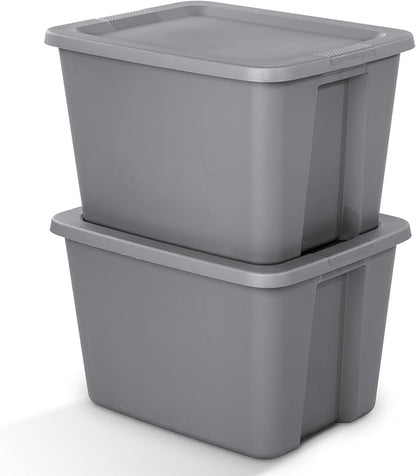 (4 pack) 18 Gallon Plastic Storage Bin with Snap-On Lid, Gray - Durable Stackable Container for Home, Garage & Office Organization