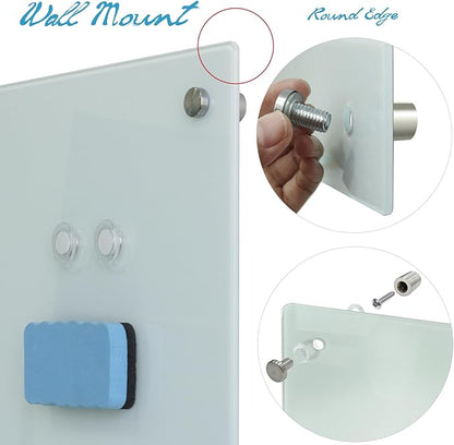 Magnetic Glass Dry Erase Board 36"x60" Glass Whiteboard 36"x60" Wall Mounted White Glassboard Frameless Writing GlassBoard for Office School Home Shop