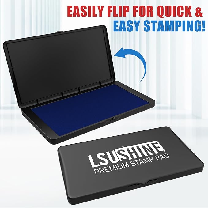 Large Stamp Pad, 6.1 x 3.4 Inch Blue Ink Pad Premium Quality Felt Pad Rubber Stamp Ink Pad for Office, Home