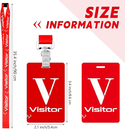 PerKoop 25 Pack Visitor Badge Lanyards Volunteer Badge Holder with Clips ID Card Holder with PVC Pass Card Reusable Breakaway Lanyards for Company Exhibition Guest Visitor(Red)