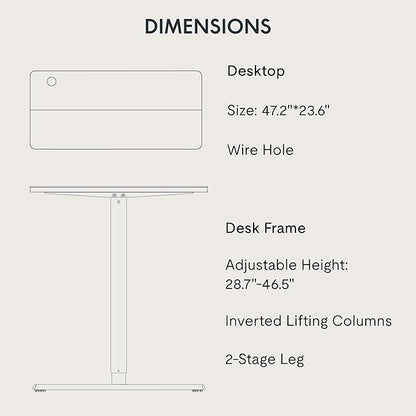 FitStand Adjustable Standing Desk, 47x24 Inches Home Office Desk with Memory Preset, Home Office Desk Computer Workstation Splice Black Top + Black Frame