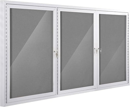 SWANCROWN Outdoor Bulletin Board 94x48in, Enclosed Bulletin Board with Locking Door for Office School Commerce, Grey Felt, Sliver Aluminum Frame