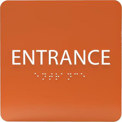 ADA CENTRAL SIGNS - 6" X6" Entrance Sign - ADA Compliant Tactile Graphics Grade 2 Braille Text Acrylic Wall Sign - Entry, Way in, Access Signs for Office, Hotel, Schools, Apartment, and Restaurants