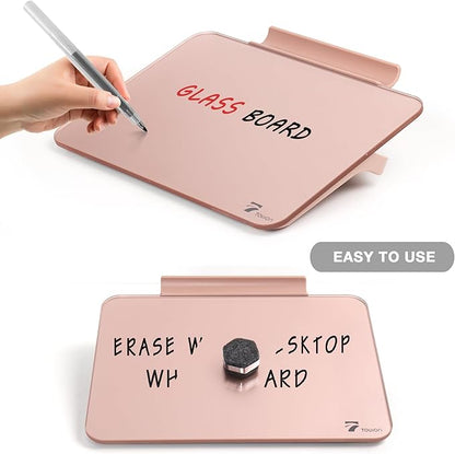 Rose Gold Glossy Mirror Mini Desktop Pure Glass Whiteboard, Small Desktop Dry Erase Board, Desk White Board Dry Erase with Accessories, Stenography Artifact for Office Homeschooling Décor, 8x6 Inches