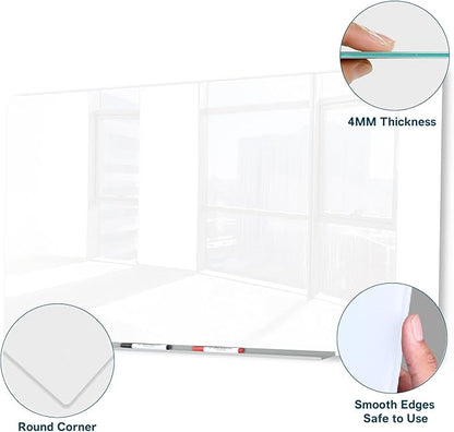 J&J worldwide Glass Whiteboard, Magnetic Brilliance White Dry Erase Board 36" x 60" Invisible Mount, Includes Markers, Marker Tray, Eraser for Wall, Office, Home, School