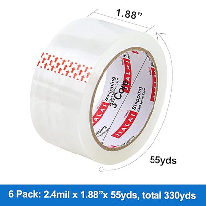 JIALAI HOME Heavy Duty Transparent Packing Tape,6 Rolls with Refillable Dispenser,Industrial Grade Packaging Tape for Shipping Moving Sealing,1.88 inches x 55 Yards Per Roll