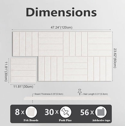 G Gamit Large Felt Wall Tiles Bulletin Board,Large Cork Board Alternative with 30 Pushpins,8-Pack Felt Pin Board with 56 Safe Removable Adhesive Tabs for Home Office School (Oatmeal)