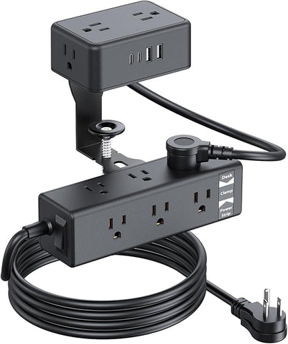 Desk Clamp Power Strip 13 Outlet 2USB-C Ports,2 USB-A Ports,Desktop Edge Mount Outlet Spaced Surge Protector Fast Charging Station, 6.6 Ft Extension Cord for Office Home.
