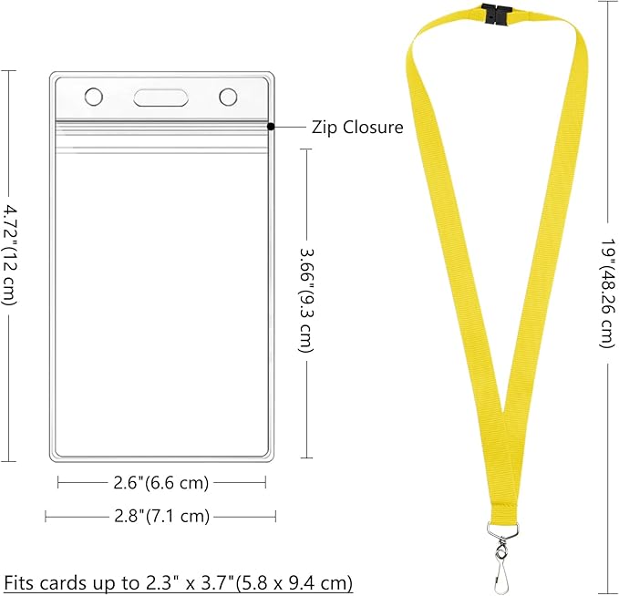 24-Pack Yellow Breakaway Lanyards with Waterproof Badge Holders, Polyester Neck Straps for ID Cards, Events, Office, and Schools