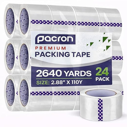Clear Packing Tape - 24 Heavy-Duty Wrapping Tape - 110-Yard Length, 2640 Total Yards 2.88-Inch Wide Strong Adhesive Rolls for Moving Boxes, Office Packaging, Storage Organization & Warehouse Shipping