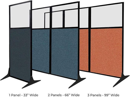 Versare Workstation Partition | Portable Wall Divider | Modern Office Cubicle | Free Standing Privacy Screen | Flexible Work Space | 99" x 70" Urban Oak Wood Grain Panels with Clear Window