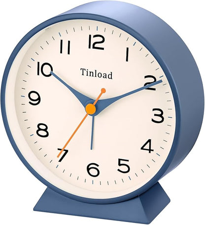 Tinload 4.5" Battery Operated Retro Analog Alarm Clock, Small Silent Bedside Desk Clock,Lighted on Demand, Battery Operated, Snooze, for Living Room, Bedroom, Bedside, Desk(Blue)
