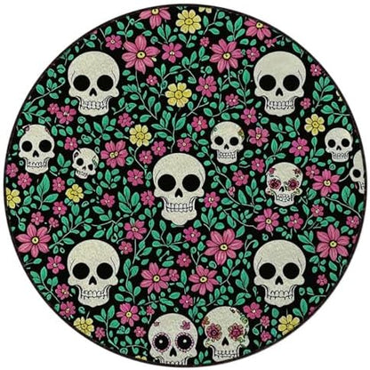 Dark Romantic Skull Round Gaming Chair Mat for Hardwood Floors, Gothic Nature Design Anti-Slip Office & Computer Desk Protector,Protect The Floor from Scratches, Green Diameter 59 in