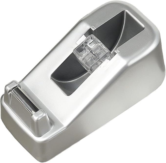 Basics Desktop Tape Dispenser, Office Desk Tape Dispenser, Heavy Duty Desk Accessories Office Tape Dispensers, Weighted Non-Skid Base,Ideal for Home, Office, School, or Business (Space Silver)