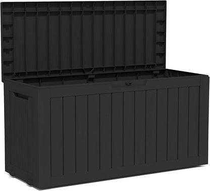 TARKARI 90 Gallon Lockable Resin Deck Box with Wheels, Waterproof & UV-Resistant Outdoor Storage Box for Outdoor Cushion Storage, Garden Tools & Pool Accessories Storage, Black