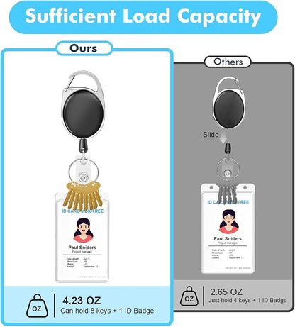 Retractable Badge Holder with Carabiner Reel Clip and Key Ring for ID Card Key Keychain Holders Black 30 Pieces