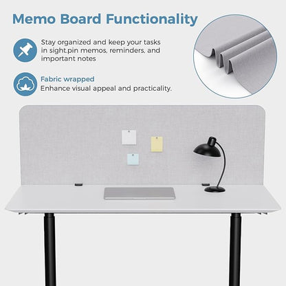 MORDEER 47.2" Privacy Desk Divider Panel, Acoustic Divider Panels for Office, Clamp-on Cubicle Office Room Dividers, Easy Assemble, Light Grey