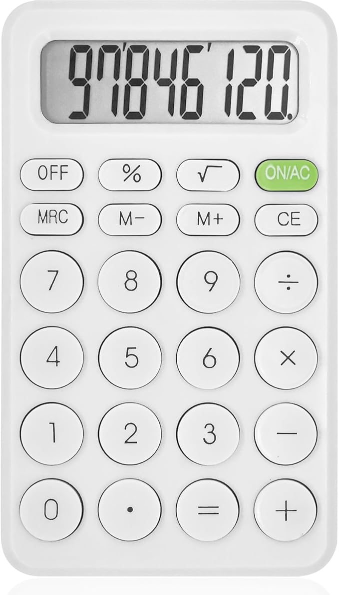 Cute Calculator, Basic Four Function for Teachers Students Basics Office, Small Handheld Calculators, 8 Digit with LCD Display, Sensitive Button, 5.5×3.2 inches White