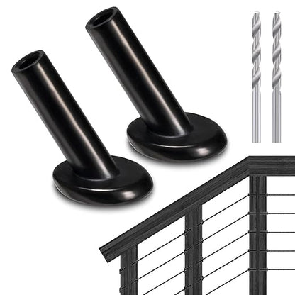 RiaYer 20 Pack 30 Degree Angle Protective Sleeves, Black Cable Railing Corner Protector Sleeve Beveled for 1/8" Wire Rope, T316 Marine Grade Cable Railing Kit with Two Drill Bit for Wood Posts HF039B