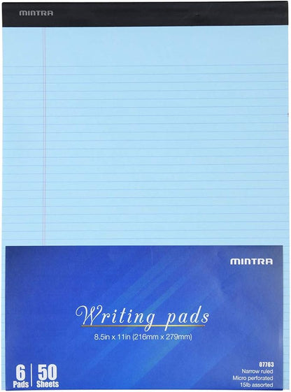 Mintra Office Colorful Legal Pads - Includes 2 Blue, 2 Pink, and, 2 Green Writing Pads, Micro Perforated Lined Sheets, Ideal for Professional & Personal Use, 8.5"x11" Narrow Ruled, 6 pack Pastel Set 2