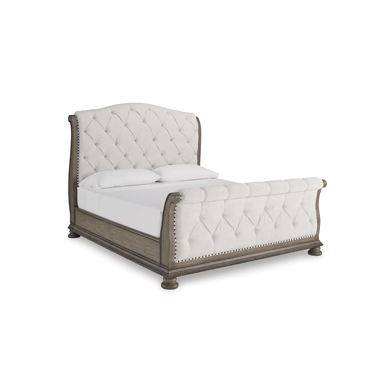 Signature Design by Ashley Upholstered Sleigh Bed Frame, King, Light Brown