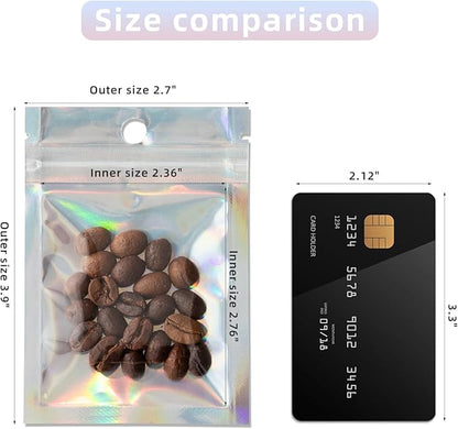 100Pcs Holographic Packaging Bags, 2.7x3.9 inch Resealable Foil Pouch Mylar Sample Bag Great for Small Business and Party Favor Food Storage Favors, Small Business Packaging