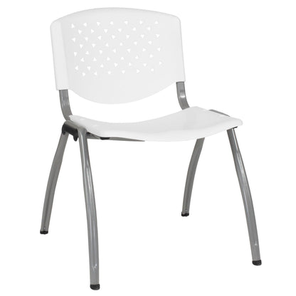880 lb. Capacity White Plastic Stack Chair with Titanium Gray Powder Coated Frame