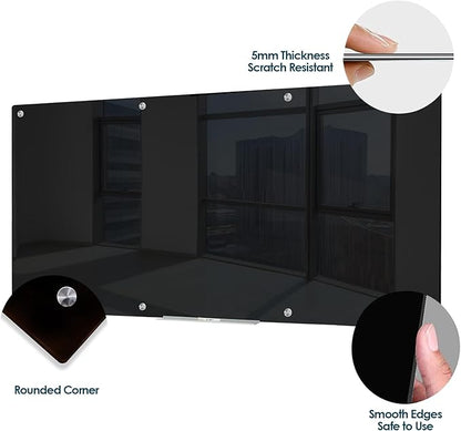 J&J worldwide Glass Whiteboard 8' x 4', Magnetic Black Glass Dry Erase Board, Black White Board Frameless, Includes Markers, Magnets, Marker Tray, Eraser for Wall, Office, Home, School