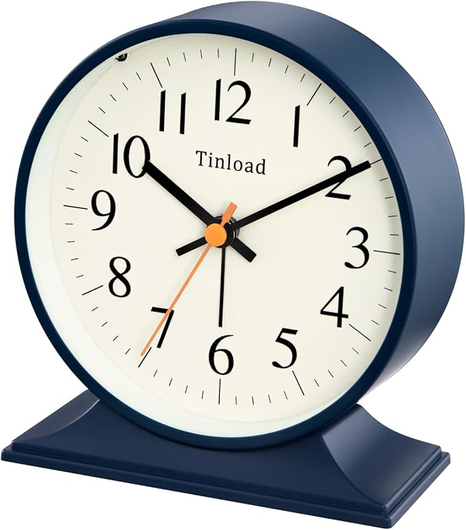 4.5"Retro Analog Alarm Clock,Vintage decor , Super Silent Non Ticking Small Clock with Manual Light, Snooze, Battery Operated, for Bedroom, Living Room, Office,Nightstand, Bedside, Desk ,Table(Blue)